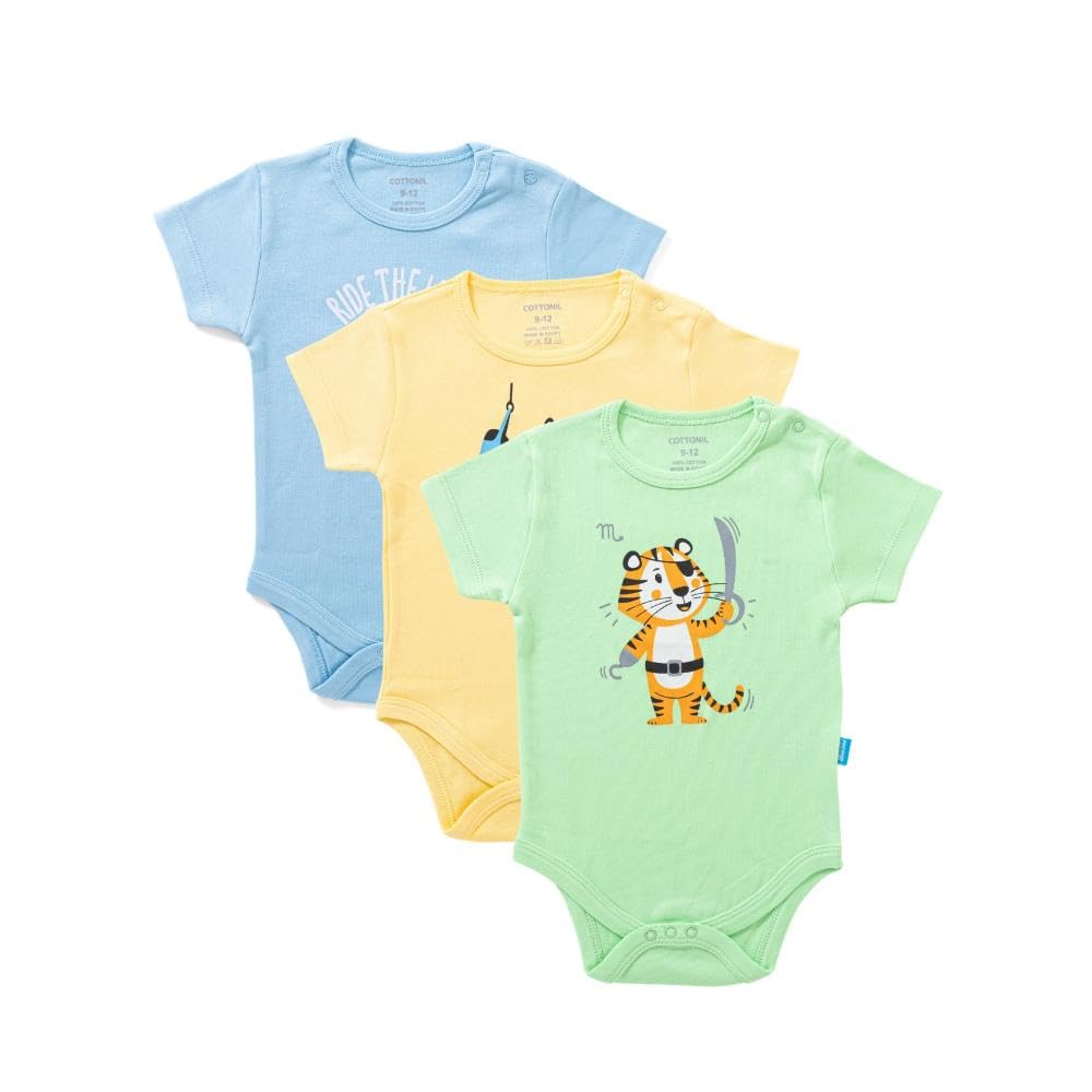 Cottonil Pack of 3 Cotton Half Sleeve Bodysuit for Baby