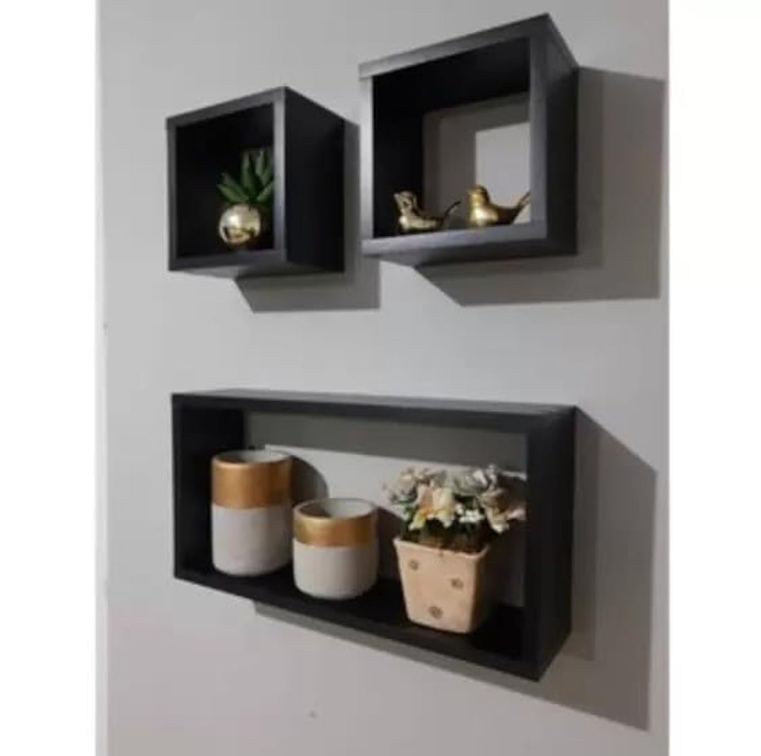 Chicco Wall Mounted Rectangular Wooden Wall Shelf (3 Shelves, 35.4 cm x 11.3 cm x 57 cm), Oil Rubbed Finish, Easy Installation, Bedroom, Unisex, 5 kg Capacity, Wall Hanging Shelf