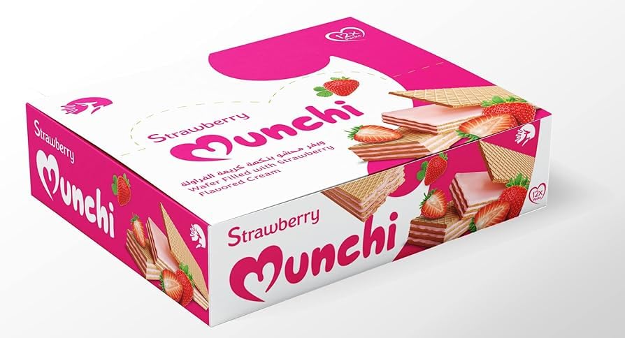 Wafer Biscuits - Filled with Strawberry Cream Flavor Munchi Corona Pack of - 12 Bakoo