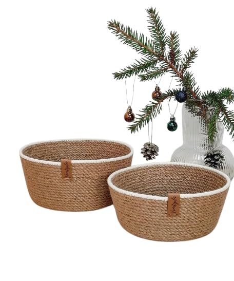 Woven it Jute Basket with White Cotton Rim, 22cm x 10cm can be used in Kitchen, toilet, living room, dining room, kids room, bed room, indoor & outdoor.