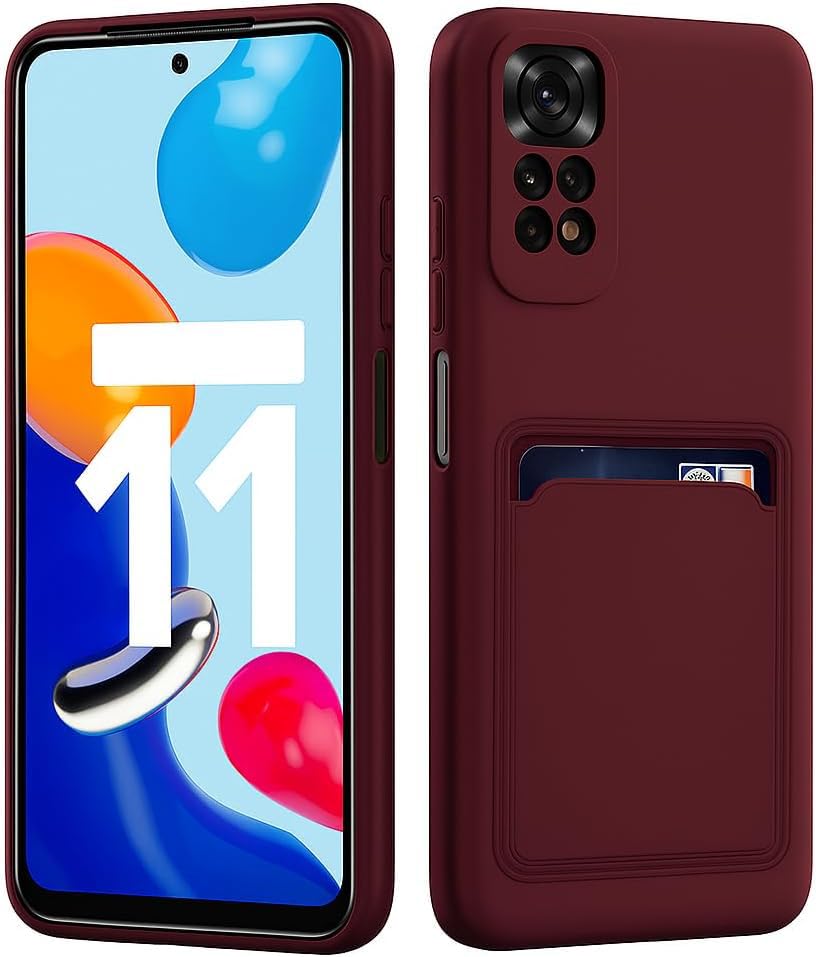 Soft Silicone Case Cover with Card Holder Compatible with Redmi Note 12 Pro (4G), Fashion Soft Design Wallet Case (Wine Red)