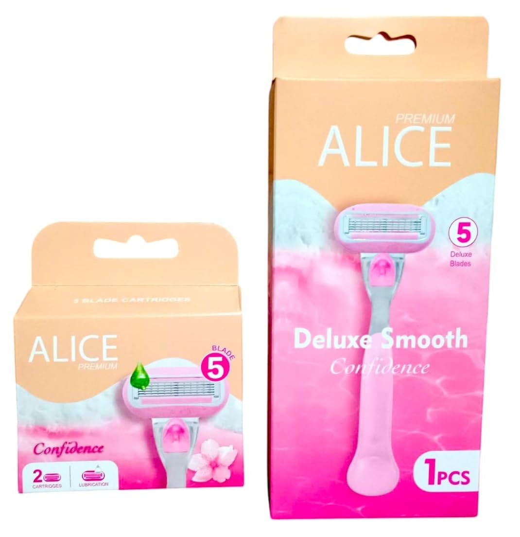 Alice Premium Women's Razor with 5 Blade + 2 Blades Refill – For Silky-Feeling Skin, Where Smoothness Starts From The First Pass.