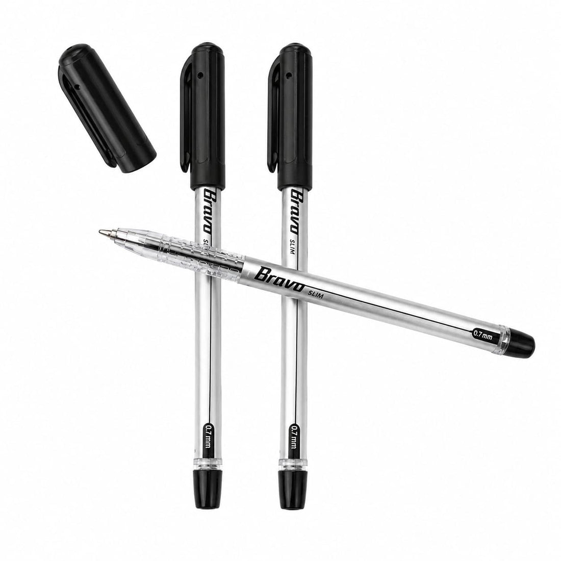 Bravo Slim Ballpoint Pens, Black, 0.7mm Needle Tip, Office Use, 3 Count