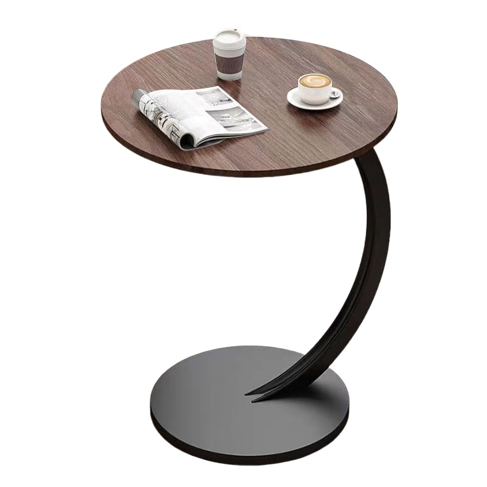 Kiss Me C-Shaped Side Table, Modern Style Couch Snack Coffee Tea Nightstand Sofa Table for Living Room Bedroom Balcony Patio (Brown Single Layer)