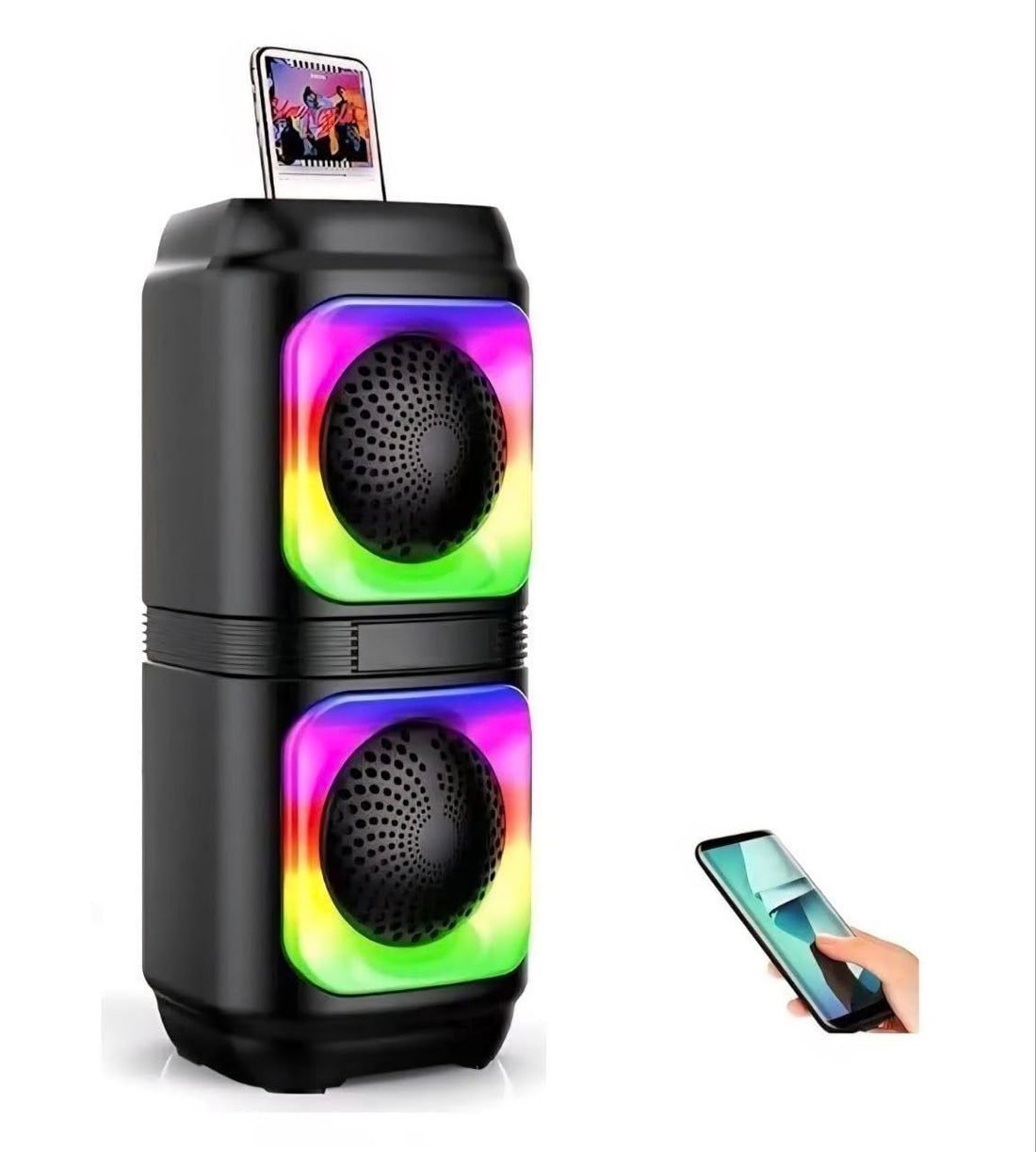 Sub Bluetooth with 2 Speakers With Lights lamp and a microphone input– Portable Wireless Subwoofer RGB LED and Rechargeable Battery for Smartphones, TV,Tablets, and Computers (_4215)