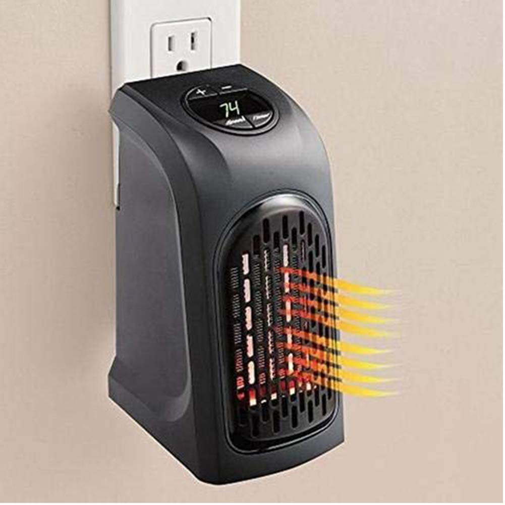 Dollar for Improt Small Electric Handy Room Heater Compact Plug-in The Wall Outlet Space Heater 400Watts Garage Bathroom Home Handy Air Warmer Blower Adjustable Timer Digital Display (Black)