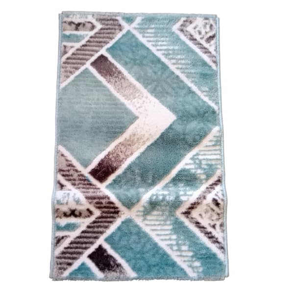 Area Rug, Modern Velvet Area Rug, Geometric Pattern, 50x80cm, Non-Slip Floor Mat for Entrance Living Room (Baby Blue and Cream, 50x80cm)