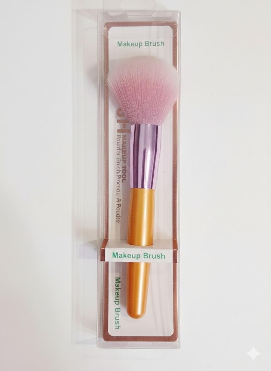 Makeup Brush Handles, Large Multi-Purpose Round Head Face Blush Powder Brush Handle Soft Fiber Multifunctional Daily Use - Orange Handle and Pink Bristles
