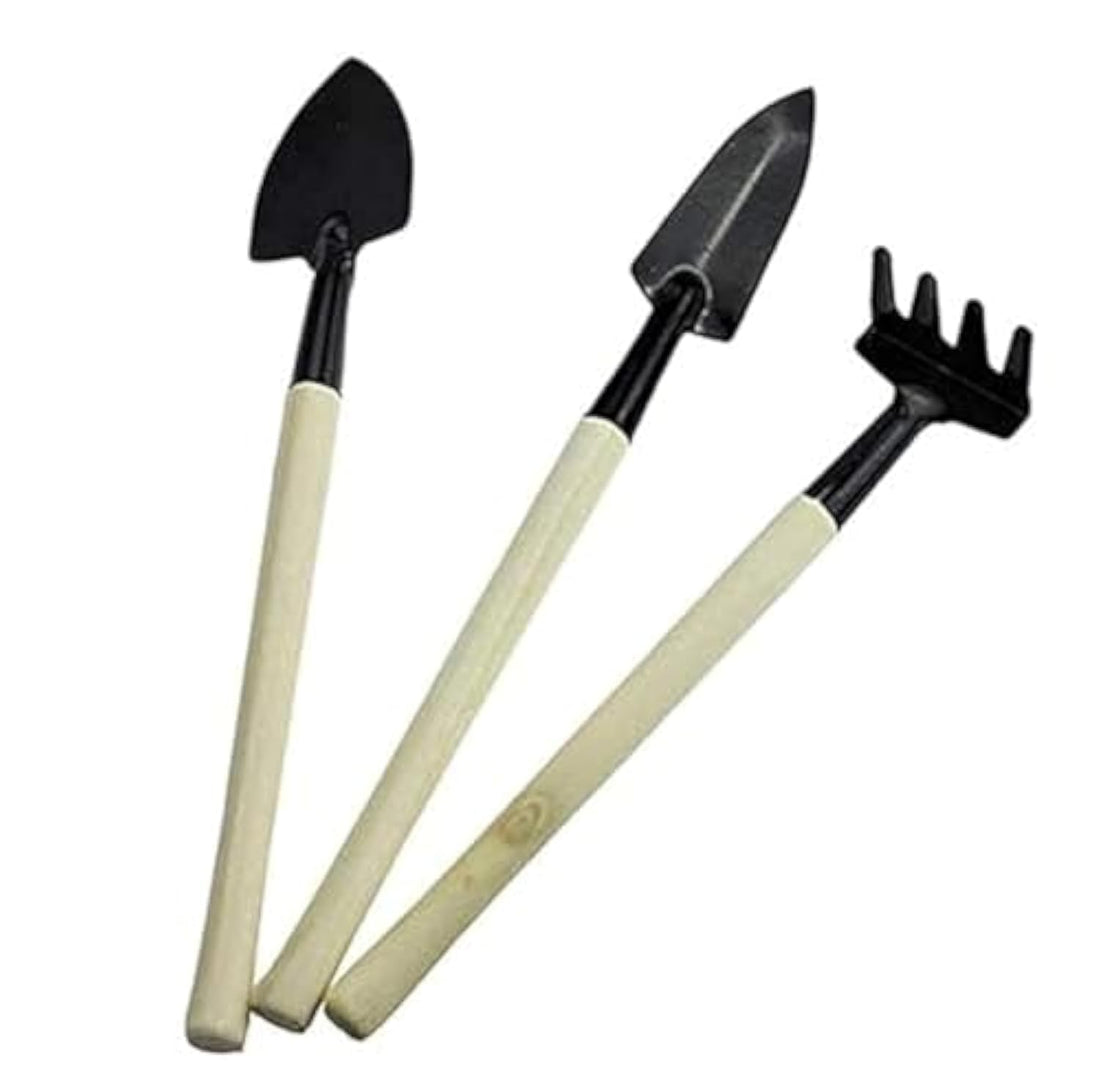Mini Shovel Rake Garden Plant Tool Set with Wooden Handle - 3 Pieces