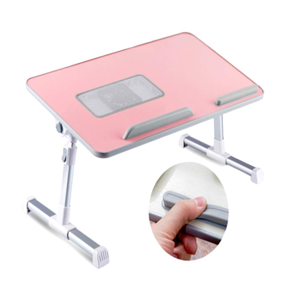 HOSL Adjustable Tablet Computer Desk Laptop Stand Foldable Notebook Table Shelf Portable Reading Table Homework Desk Dinning Table (with USB Fan, Peach Pink)