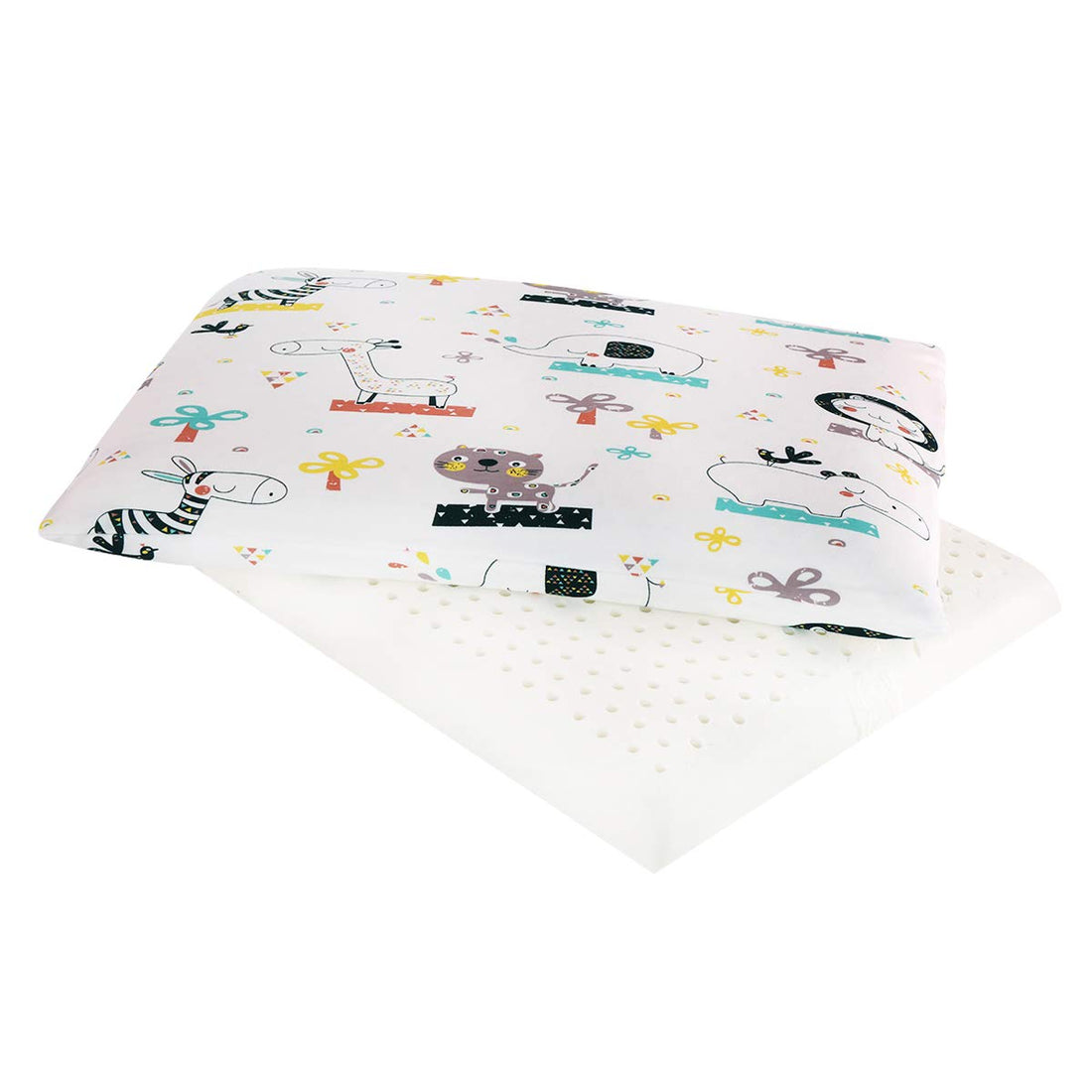 Toddler Pillows, Organic Cotton Pillowcase, Breathable Kids Natural Memory Latex Pillows for 0-24 Months (Animal Kingdom-16"x12")
