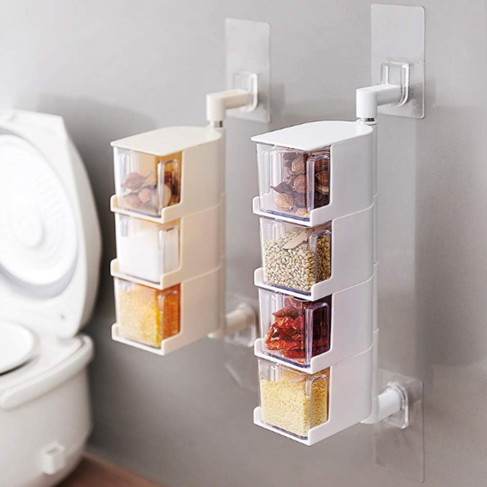 FASHION.HOME 4-Tier Acrylic Spice Rack Fully Transparent with Plastic Spoons, Easy to Install Without Drilling, Practical and Perfect for Organizing Condiments and Small Supplies