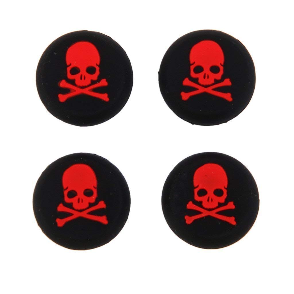 FeiYen Silicone Thumb Stick Grip Cap Joystick Thumbsticks Caps Cover for PS4 PS3 Xbox One PS2 Xbox 360 Game Controllers (Red Skull 4PCS)