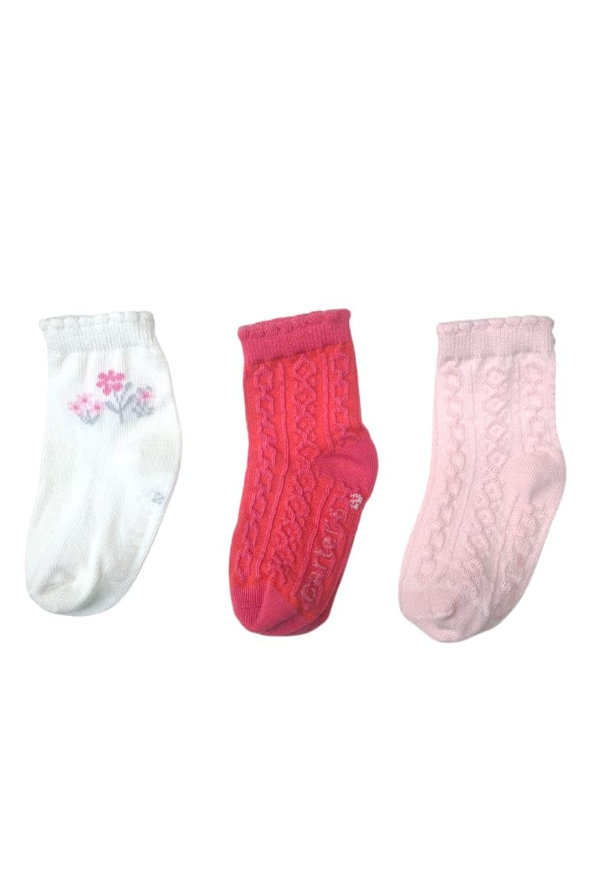Baby Girls Pack Of 3 Pure Cotton Socks-anti-slip Carter's 1-2 years
