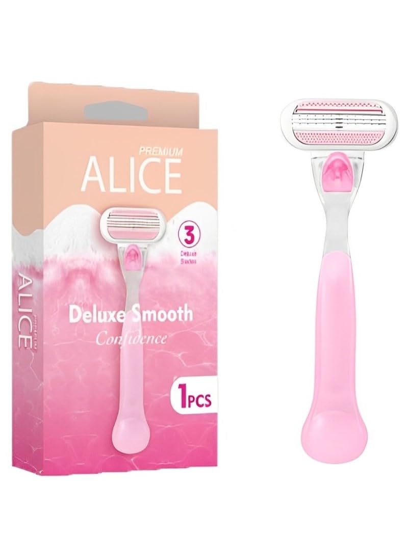 Alice - Razor For Women, Premium Alice, Deluxe Smooth, Pivoted Head, Confidence, Deluxe Blades, 1 Piece, Pink, For Combination Skin (Triple Blade, Model - AS-21)