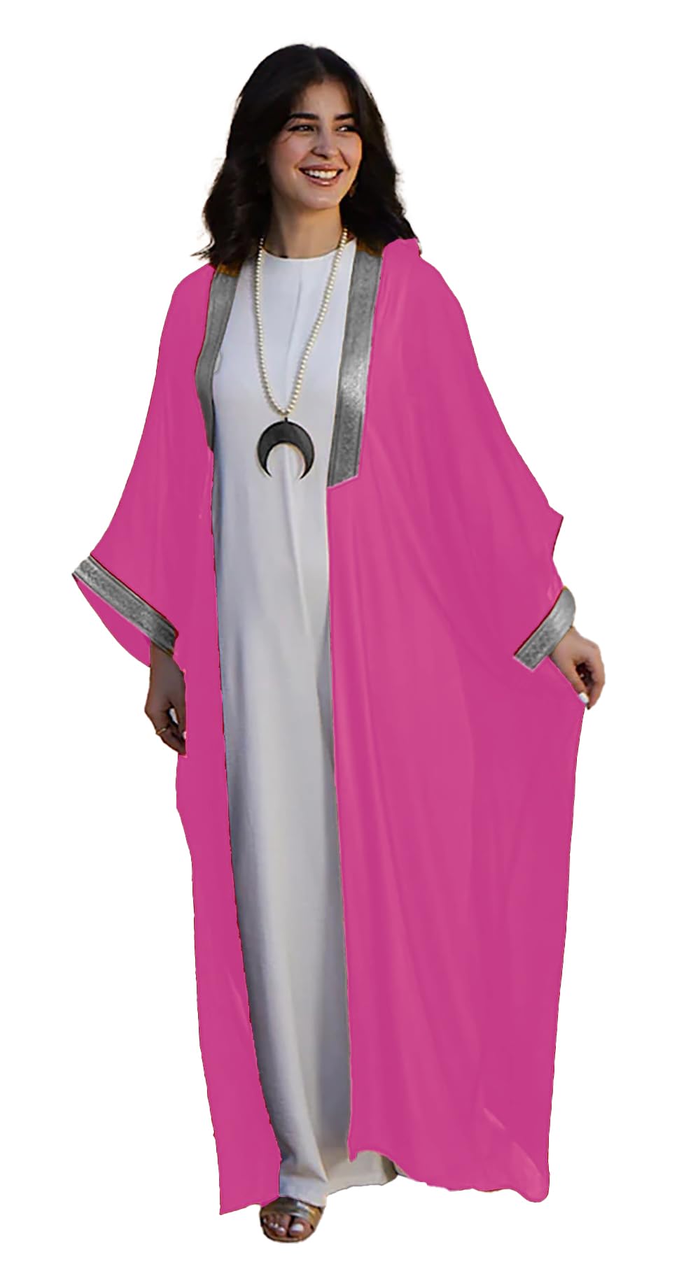 Sunset Ramadan Chiffon Abaya Kaftan Kimono Bisht inlaid with Jubeir