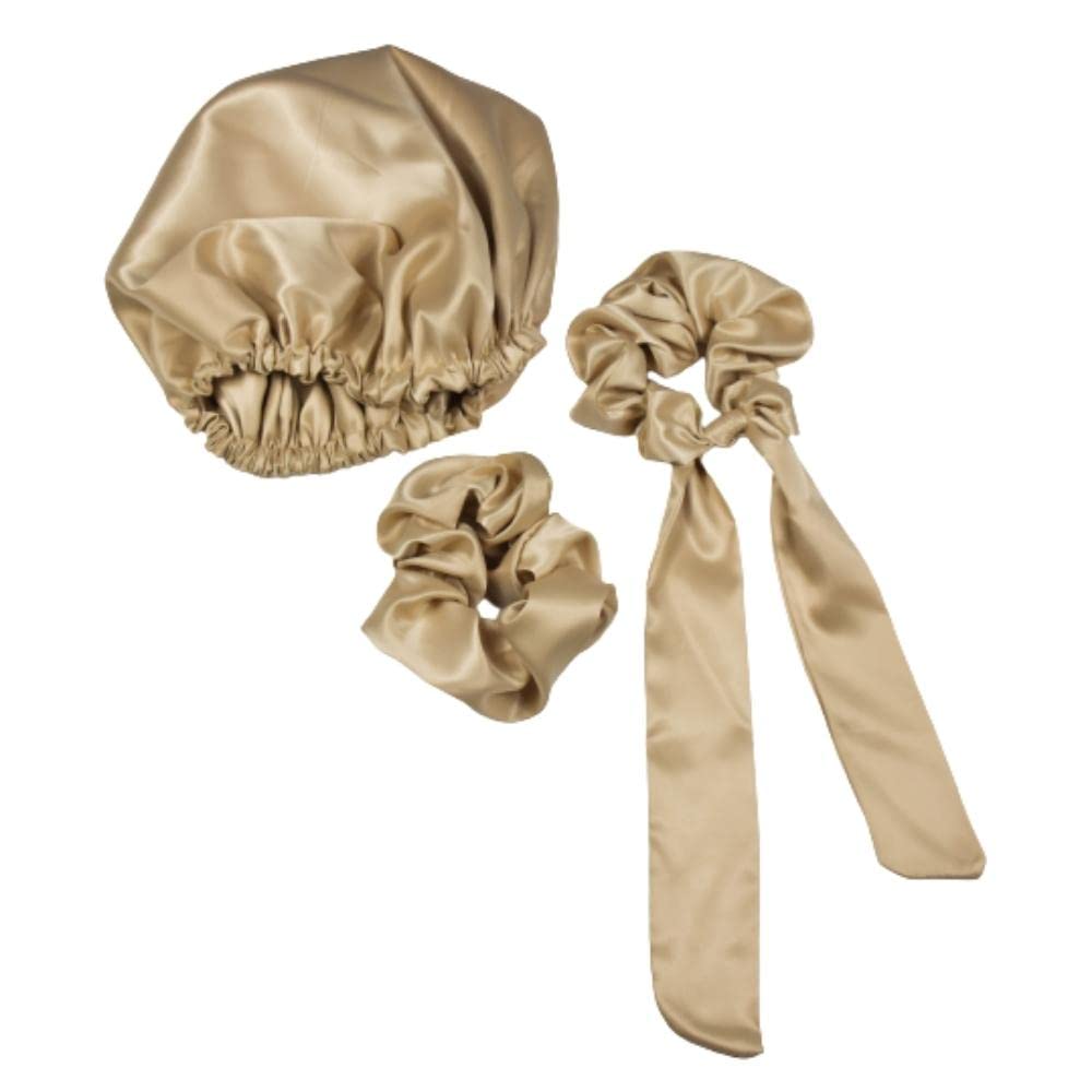 Satin Bonnet With 2 Scrunchies Suitable Size And Amazing Color - Beige
