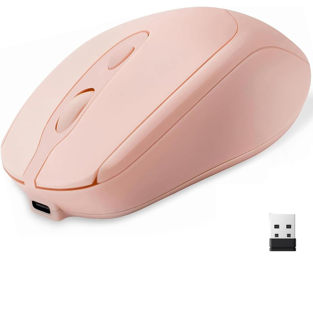 M256 Dual Mode Wireless Mouse – Bluetooth 5.2 & 2.4GHz Silent Ergonomic Mouse, Rechargeable USB-C, Adjustable 1600 DPI, Portable for Laptop, PC & MacBook, Pink