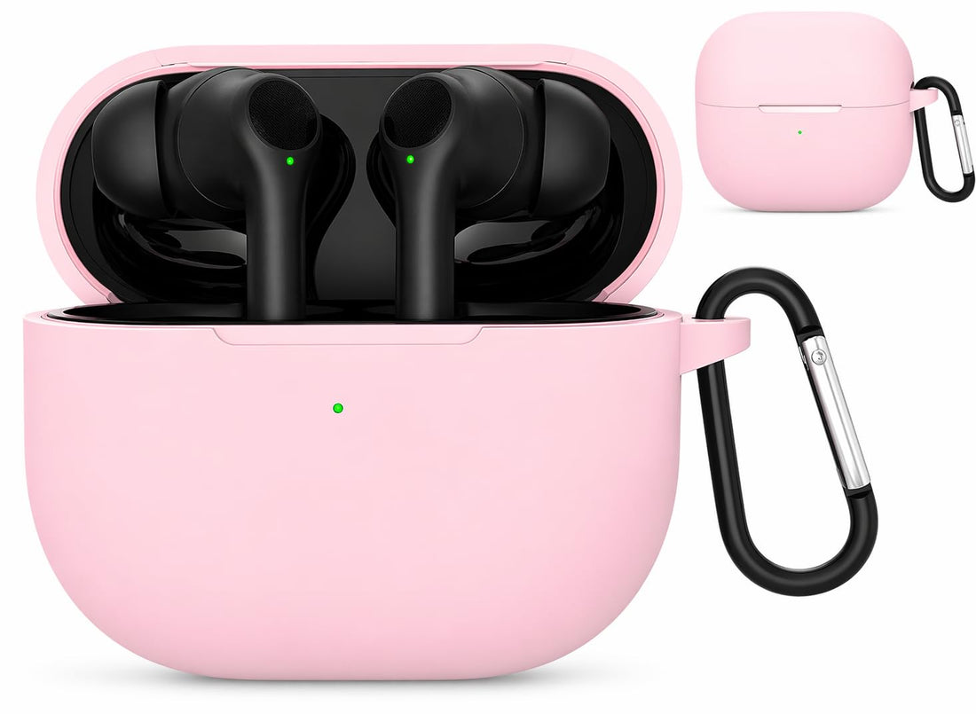 Dl3 Mobilak Compatible with Oraimo SpaceBuds Z Case Cover, Soft Silicone Shockproof Protective Case Wireless Earbuds with Carabiner, Front LED Visible (Pink)