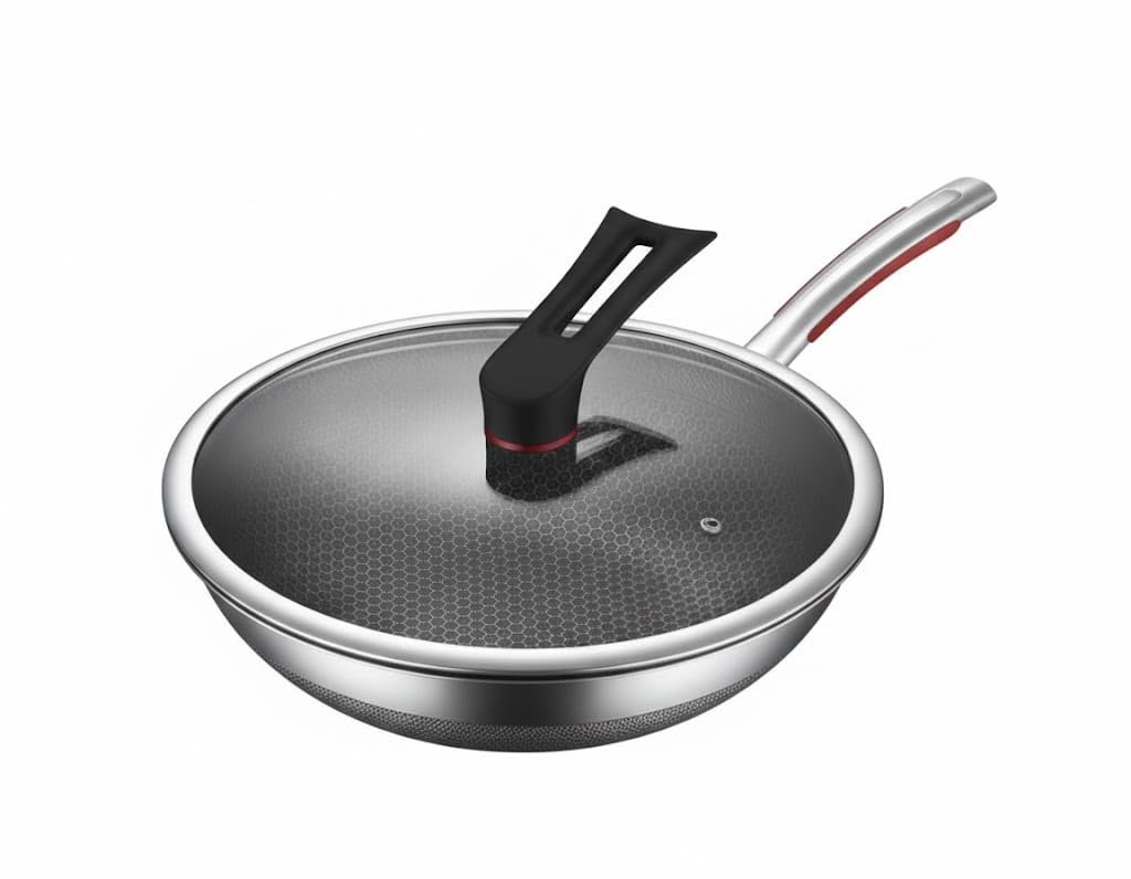 Home Care FF-274 32cm Frying Pan with Lid Spacious Stainless Steel Cooking Solution, Pack of 1 - Stainless Steel