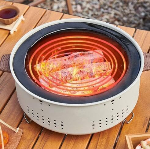 30 Cm Charcoal Grill Indoor Non Stick Pan Portable Cooking Bowl Balcony Terrace Camping Raised Legs Stable Heat Distribution