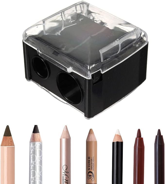 Double Makeup Pencil Sharpener, Clear Cap, Compatible with Liner and Kohl