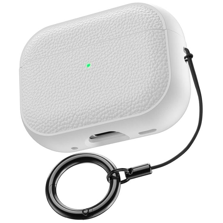 Case for AirPods Pro2 Cover Case (2023/2022/2019, 2nd/1st Gen) with Keychain, Fully Protective Anti-Slip Leather-Like Texture, Compatible with MagSafe, Airpods Pro 2 (White)