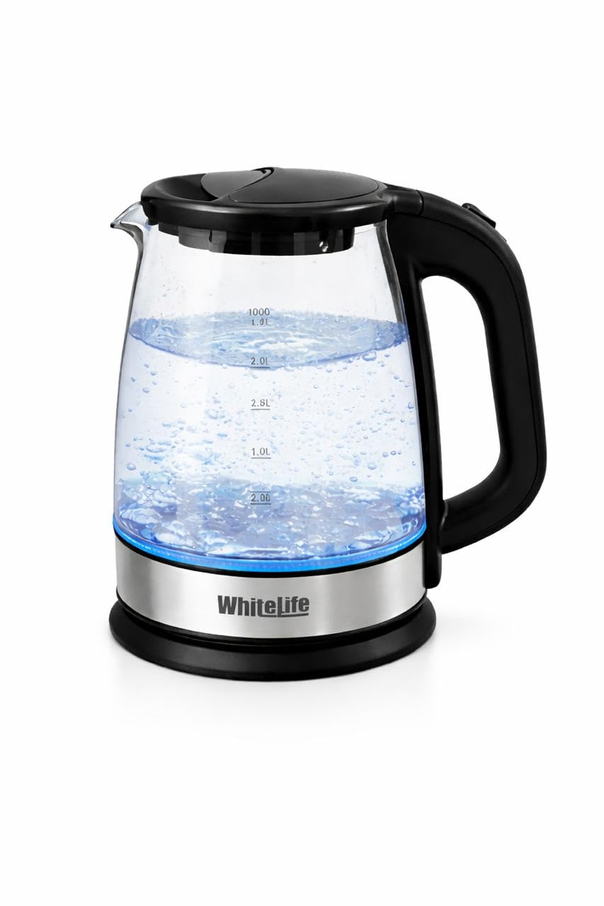 Electric Water Kattel Pyrex Glass 2.2L – Tea & Coffee Kettle 1500W with LED Light & Auto Disconnect when Boiling – Water Level Indicator – Rotating Base (Black)