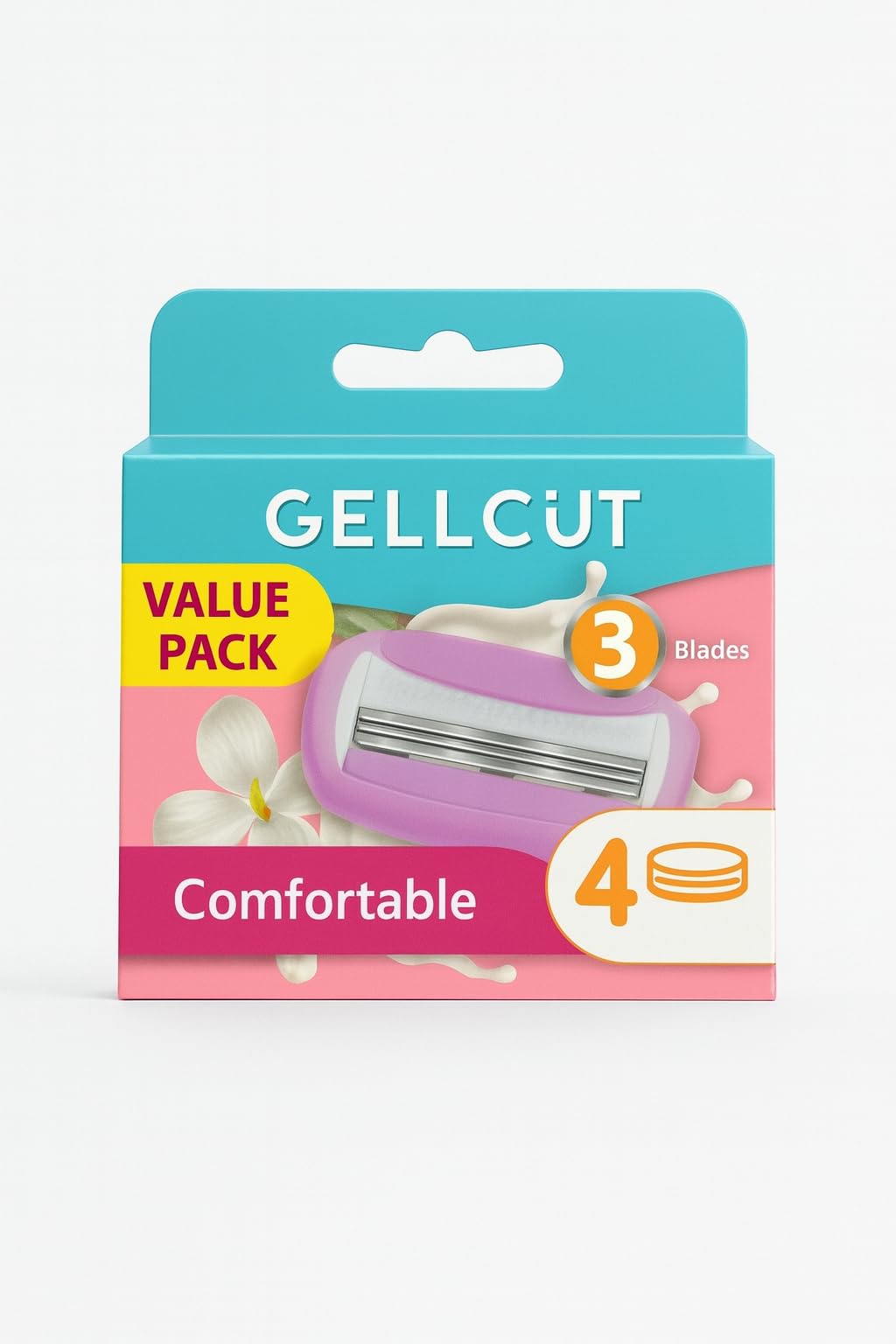 Comfortable 3-Blade Razor Value Pack, 4 Cartridges, Pink