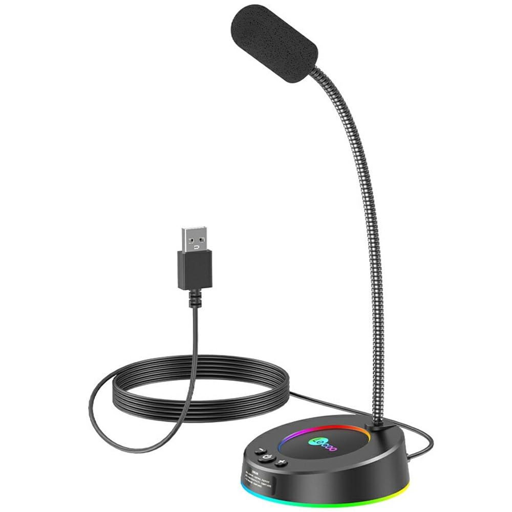 For LECOO MC01S USB Microphone Desktop - RGB Colorful Light Effect - 360 ° Metal Flexible Mic. – 1.5m Cable Plug and Play For Multimedia/Gaming/Streaming/Youtube, PC, Laptop | Black