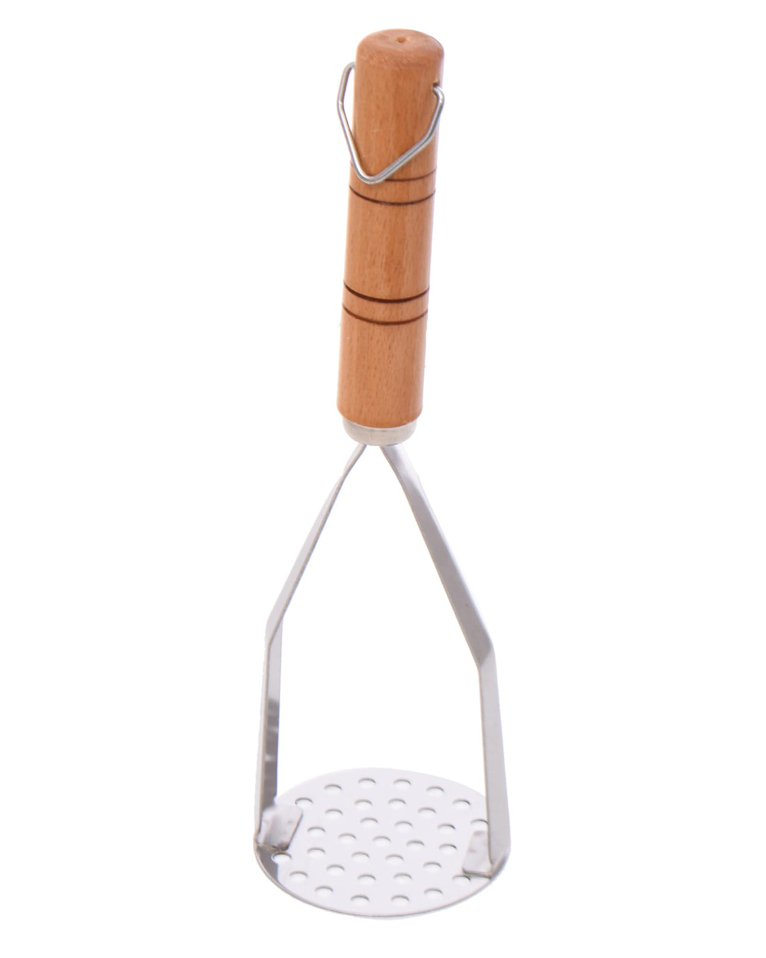 Potato Masher with Wooden Handle, Stainless Steel Perforated Head, Kitchen Tool
