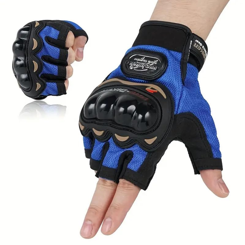 Adroitz Biker Gloves for Men and Women - Hard Shell Knuckle Protection, Comfortable Half Finger Design, Style with Rubber, Non-Slip Grip, Durable Padding, Perfect for Riding, Hiking, and Travel