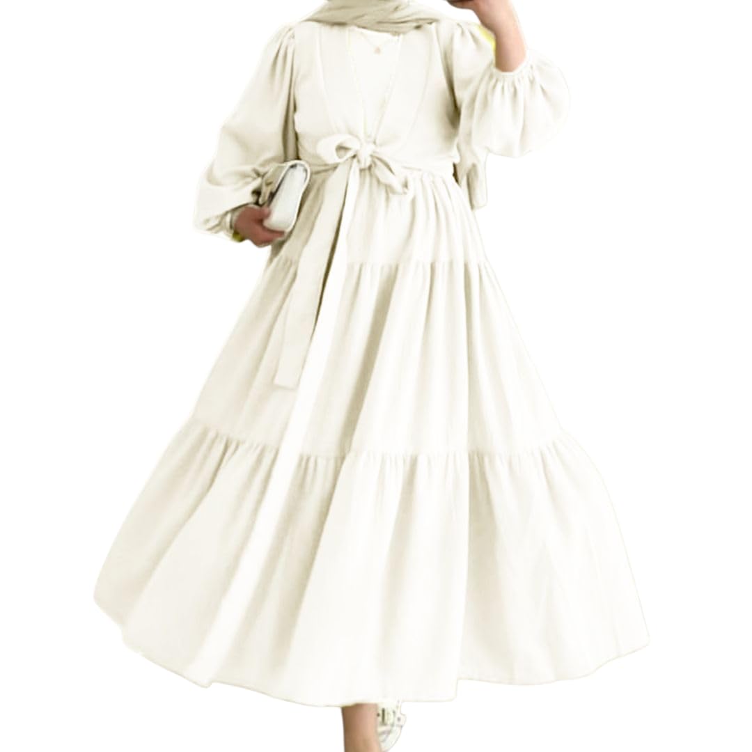 Women's Long Tiered Maxi Dress- V-Neck with Bow Tie- 3 Pieces Skirt Top Blouse-One Size