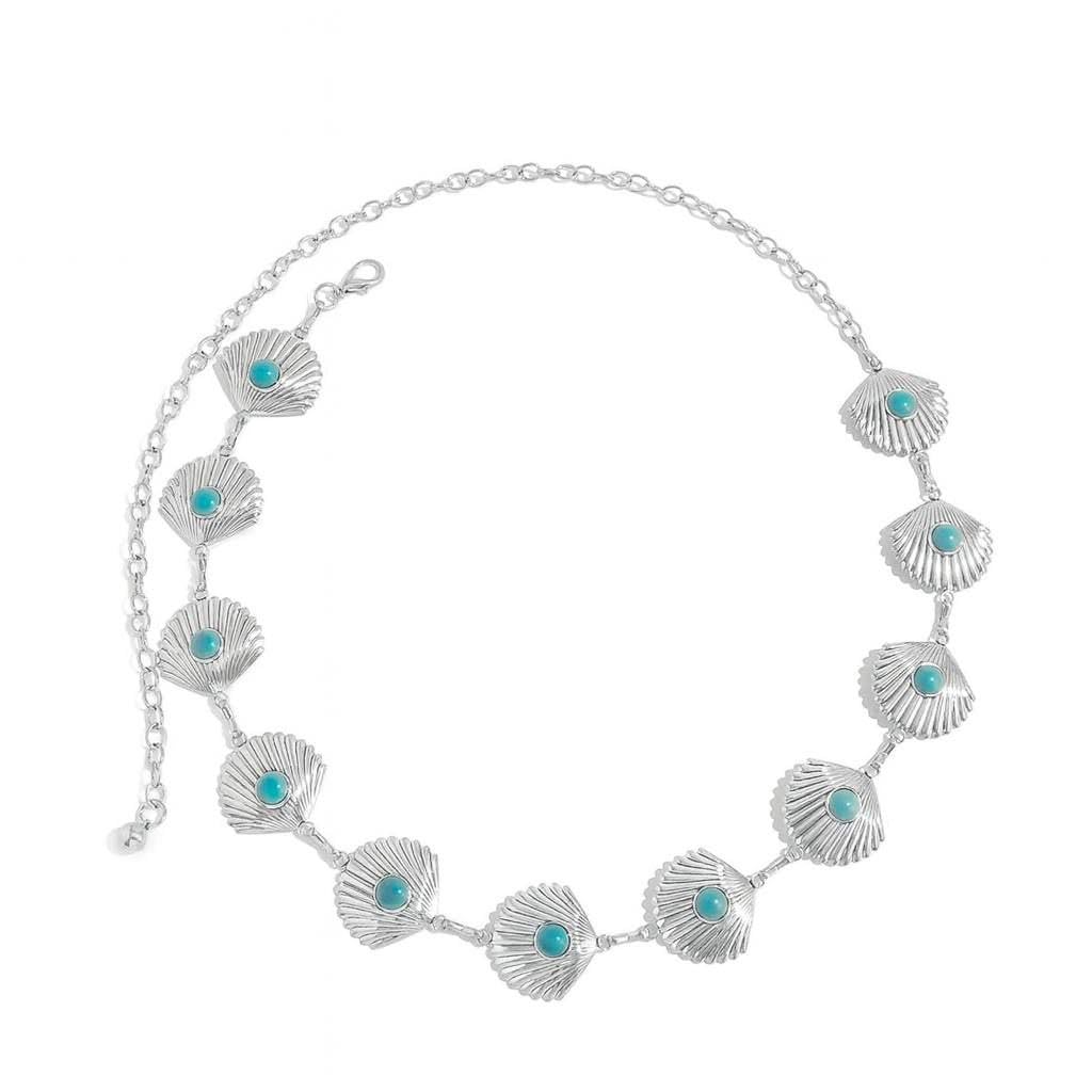Zone Shop Luxury Shell Design Metal Belt with Turquoise Stone for Coastal Coastal Style with Modern Beauty, Suitable for Special Occasions and Everyday Looks.