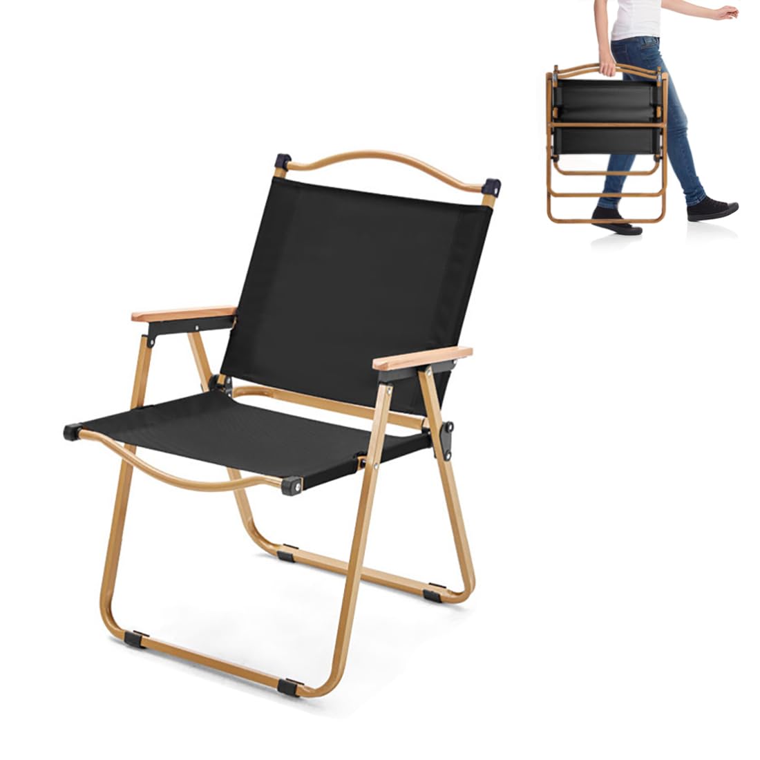 XIESHIWEN Lightweight Outdoor Portable Chair - 76 * 54 * 40cm, Folding Aluminum Camping Chair, Can Support 150kg/330lbs, Beach Chair for Camping in Picnic Park (Black, Increase)