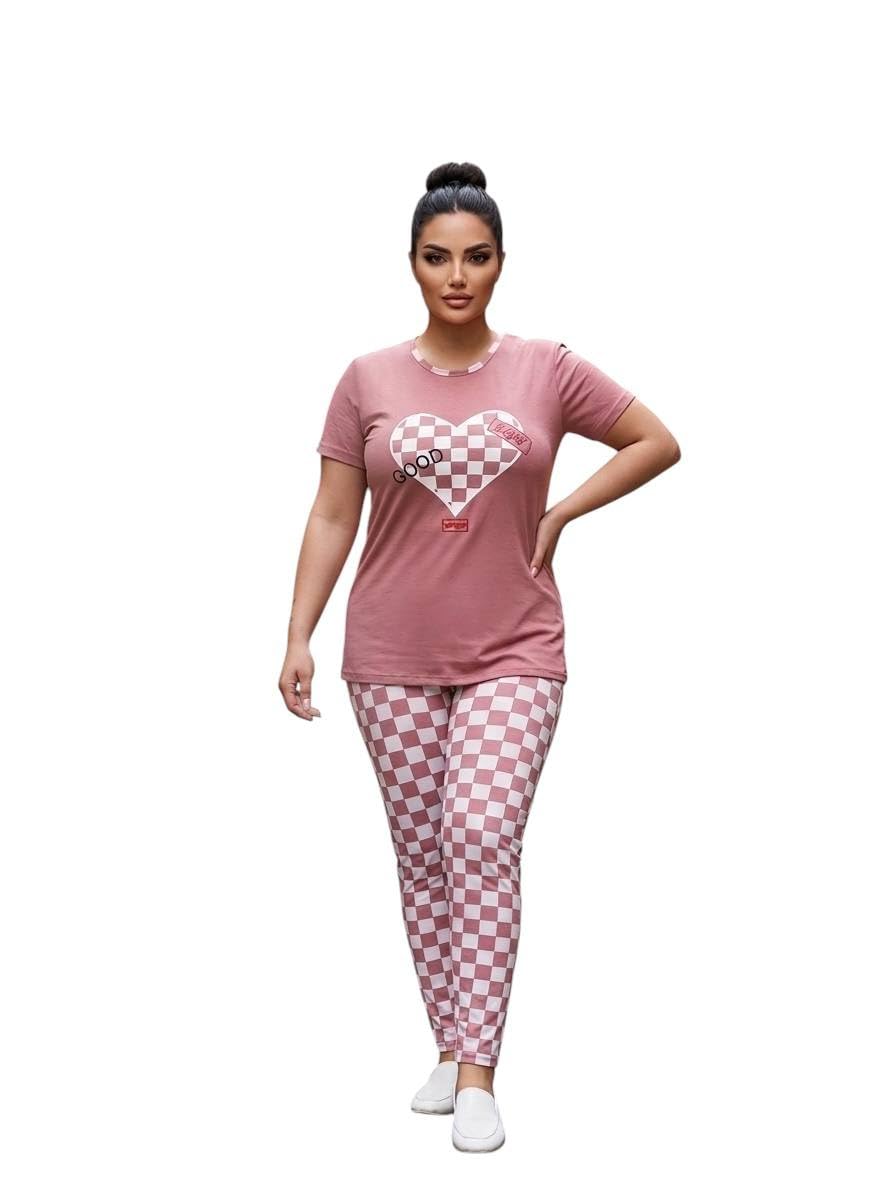 Womens Multi Shapes One Size Fits Up to 85K T-Shirt and Pants Set