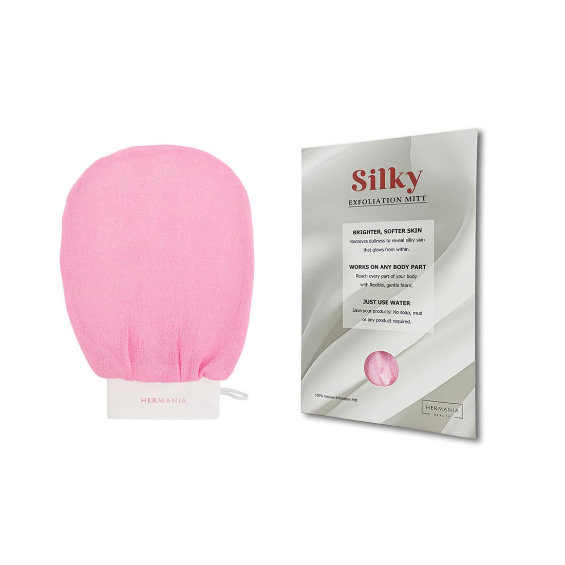 Hermania Silky Body Exfoliation Glove Reusable Dead Skin Removal Exfoliating Mitt - Glowing Skin with Water Only - No Products Needed (Pink)