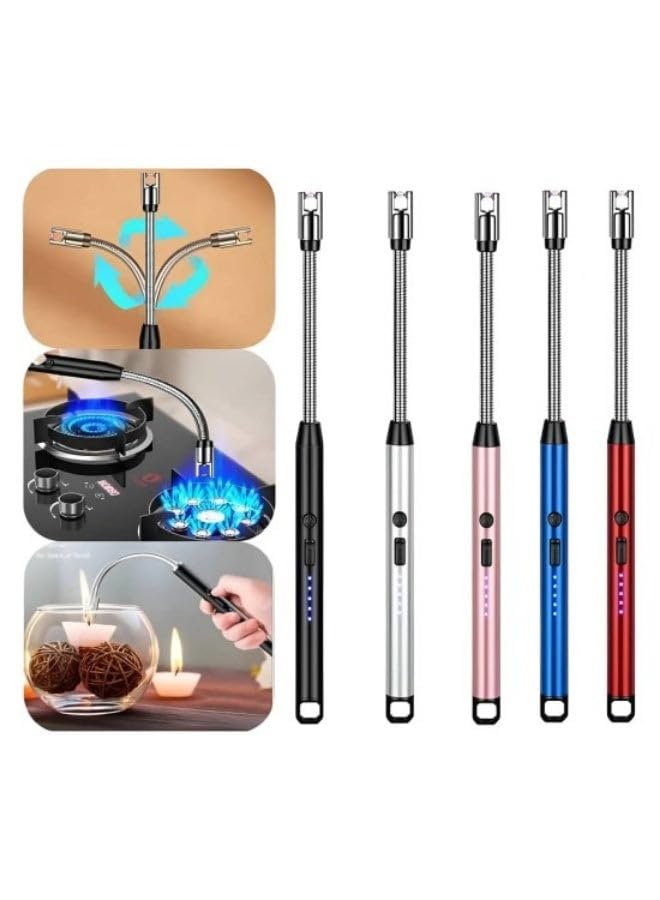 Electric Lighter (Multi-Color) USB Rechargeable with Safety Switch - Long Windproof Flameless Electronic Lighter for Candles, Grill, Gas Stove, Kitchen, Camping - with Flexible Long Neck Suitable for