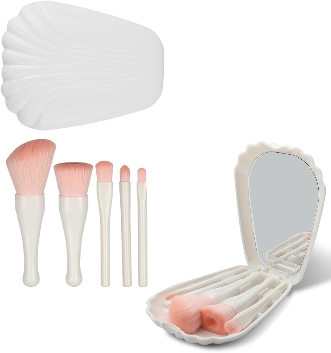 Professional 5 Pcs Makeup Brush Set with Storage Holder, Soft Synthetic Face & Eye Makeup Brushes, Powder Blush Foundation Eyeshadow Concealer Brush Kit for Women (Off-White)