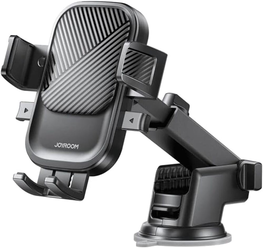 Joyroom JR‑OK6 Car Phone Holder, Adjustable Dashboard & Windshield Mount with 360° Rotation, Universal Grip for 4.5–6.8″ Smartphones – Black