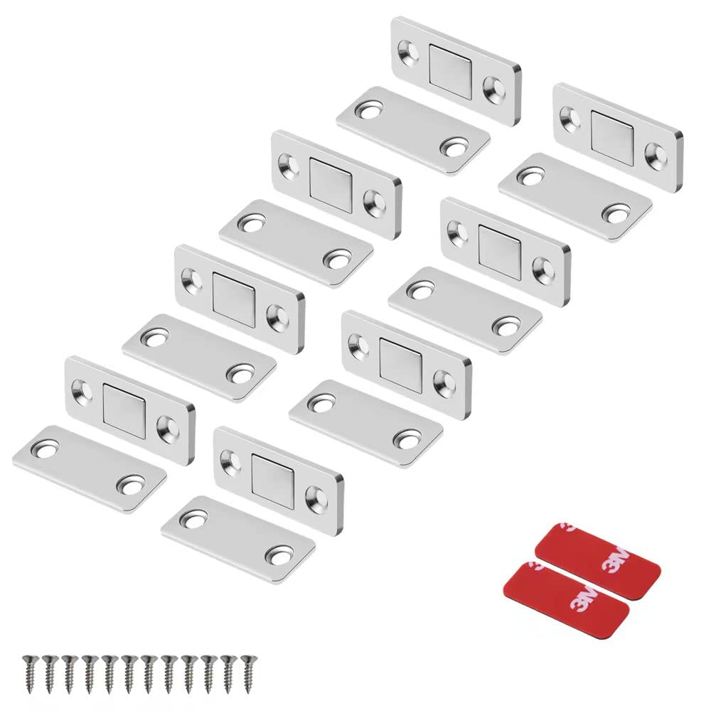 Mousike Magnetic Door Catch Ultra Thin Cabinet Magnets Stainless Steel Drawer Magnet Catch for Sliding Door Closure Kitchen Cabinet Cupboard Closet Closer (8 Pack, Silver)