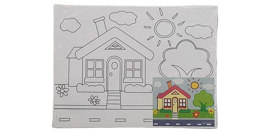 Keep Smiling Canvas Painting Set With Paint Brush & 6 Watercolor For Kids, 15 X 20Cm - White Black - 524
