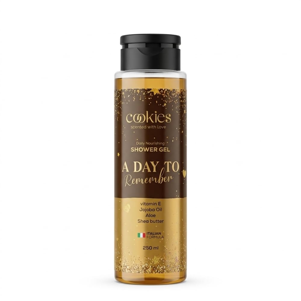 Cookies a Day to Remember Shower Gel 250ml - Nourishing Body Wash with Vitamin E, Jojoba Oil, Aloe & Shea Butter | Premium Italian Formula Non-Drying Cleanser