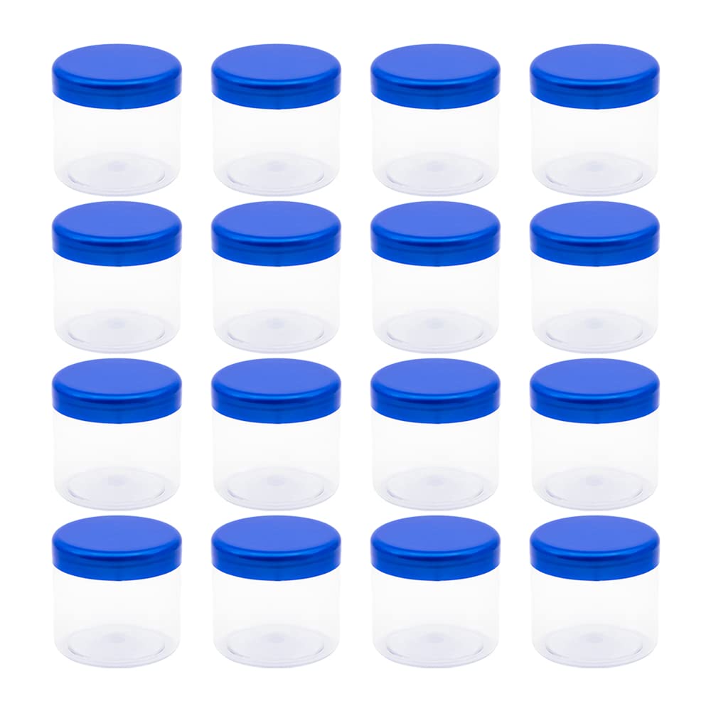 Artistic 8 Pieces Clear White Plastic Jar 200ml - 7 Cents Diameter - Smooth Blue Lid and Plastic Medicine - High Quality Healthy Plastic Empty Refill Box Storage Jar - By Funi(Blue Smooth Cover)