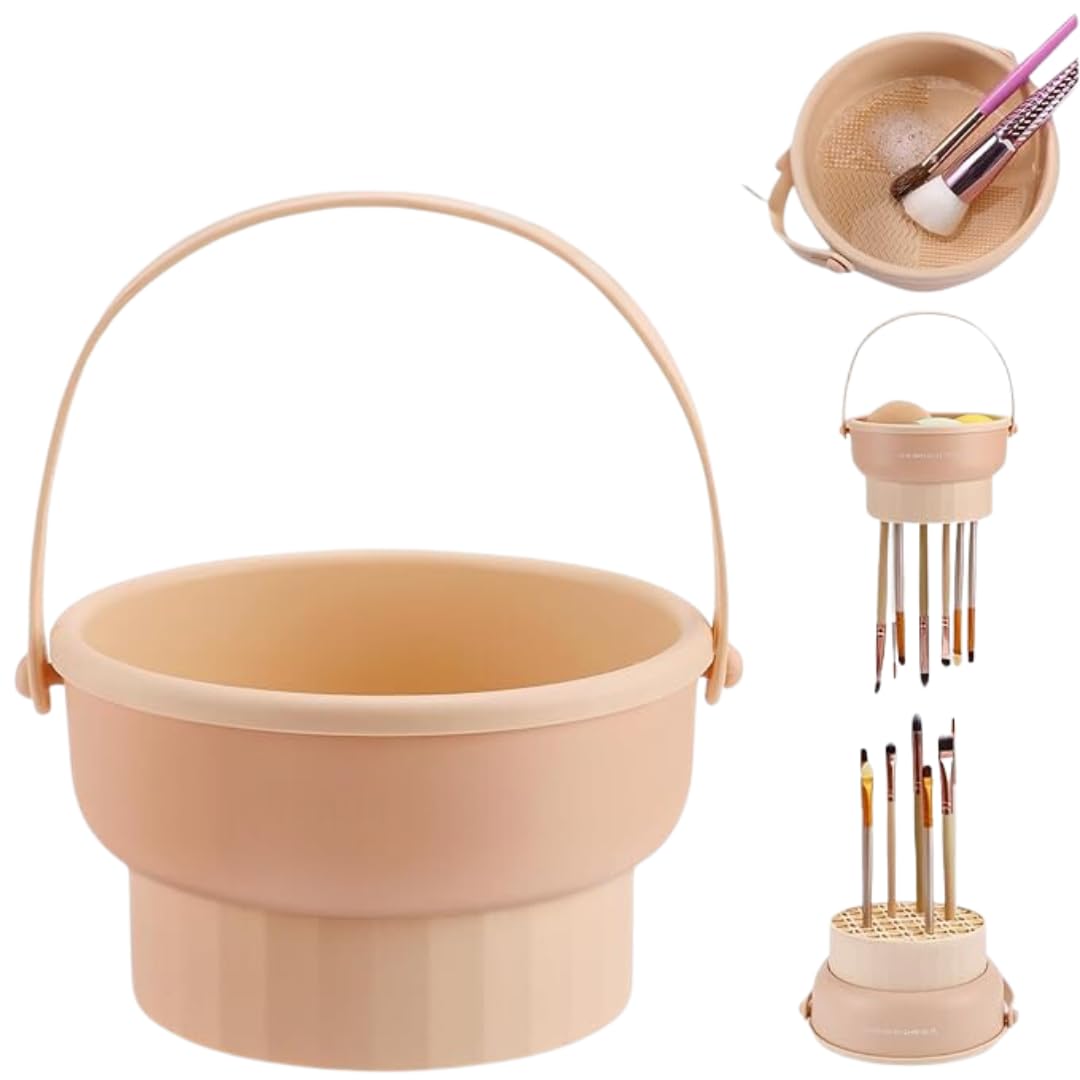 Silicone Makeup Brush Cleaning Bowl - Cosmetic Brush Makeup Sponge Washing Cup With Hanging Rope, Durable Storage Box For Home And Bathroom Use