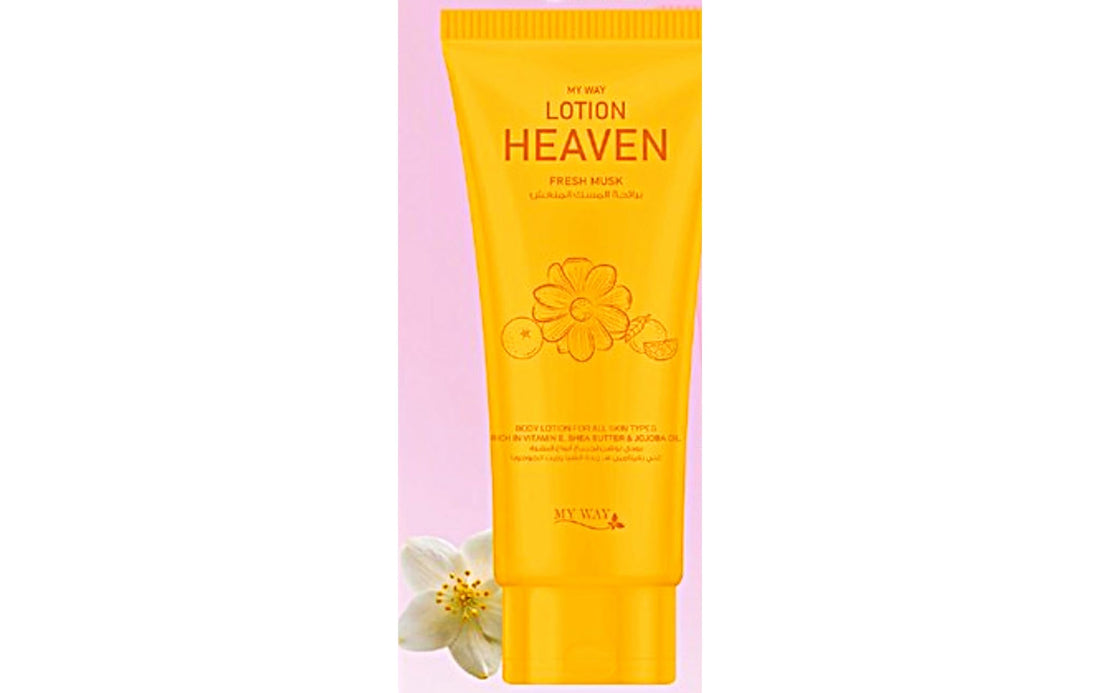 Heaven Body Lotion for All Skin Types Enriched with Vitamin E, Shea Butter & Jojoba Oil for Deep Hydration, Smooth Skin, Unique & Firm Scent 120ml (Fresh Musk)
