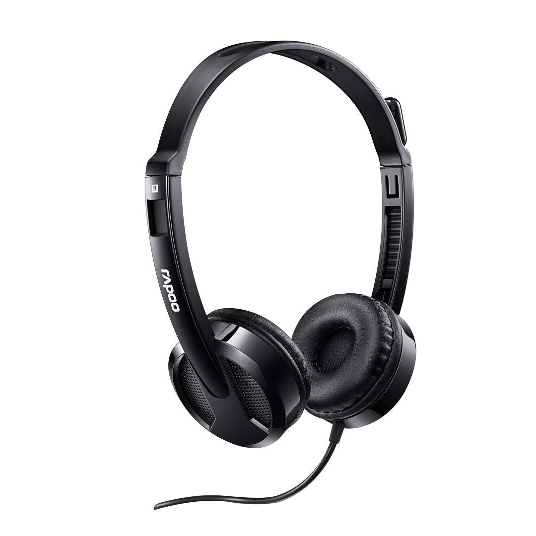 RAPOO H100 Plus Wired Stereo Headphones with Noise-Cancelling Microphone, 3.5 mm Audio Jack with Splitter & Volume Control For PC/Mac/Laptop/Smartphone/Tablet |18007