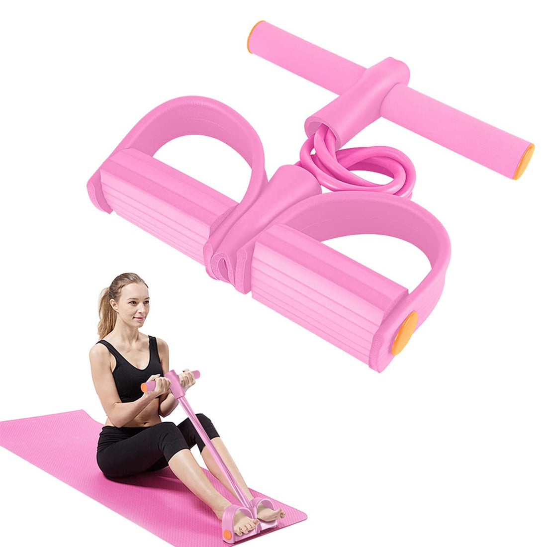 Generic Pedal Resistance Band 4 Tube Exercise Elastic Situp Pull Rope for Yoga Pilates Assist Waist Arm Leg Home Gym Workout