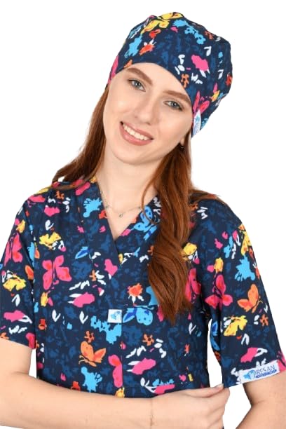Butterfly Medical Scrub printed Hospital Medical Scrub unisex-dental - Surgical scrub Top only -Short Sleevs - Doctor Scrub -Medical Uniform (BLUE, Size XS)