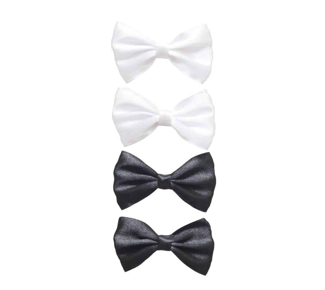 Daphne Hijab Brooch Pin Set With Bow Design For Girls, 4 Pieces - White Black
